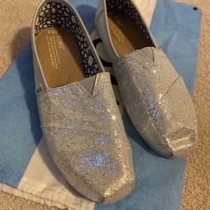 Toms Silver Glitter Flats